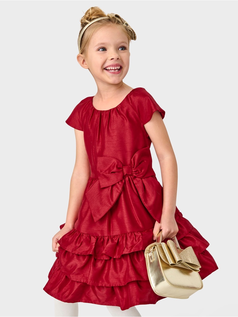 Gymboree Girls Bow Dupioni Ruffle Tiered Dress - A Royal Christmas - Red